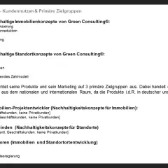 Zusammenfassung: Green Consulting® bietet nachhaltige Immobilien- und Standortkonzepte für Projektentwickler, Gemeinden und Investoren.