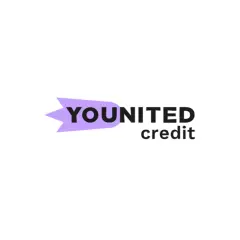 Logo von younited credit mit einem lila Pfeil und schwarzer Schrift.