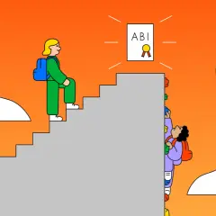 Schüler erklimmen eine Treppe zum Abitur. Eine Person ist bereits oben, während andere kämpfen, was soziale Ungleichheit im Bildungssystem symbolisiert.