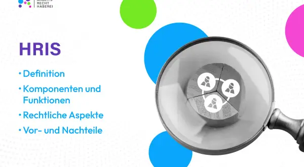 HRIS: Definition, Komponenten, rechtliche Aspekte und Vor-/Nachteile. Lupe über Holzblock mit Personensymbolen, die das HRIS-Konzept verdeutlichen.