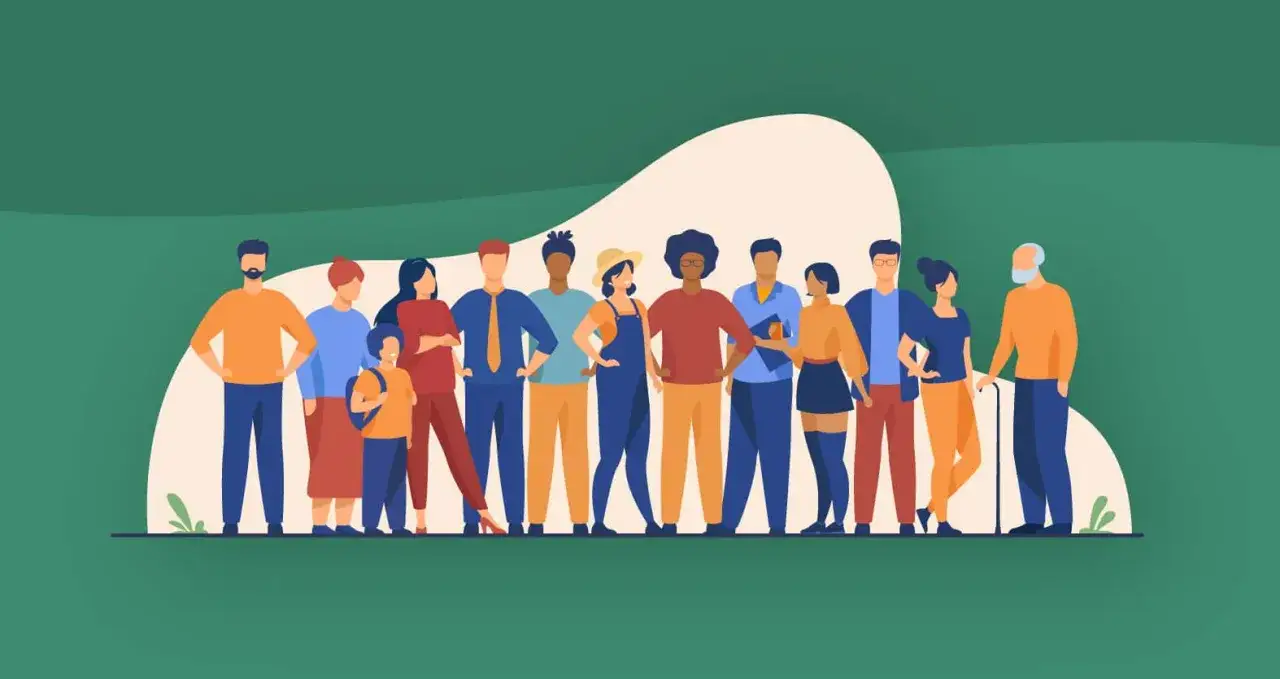 Eine vielf&auml;ltige Gruppe von Menschen steht zusammen. Sie repr&auml;sentieren, was mitarbeitern wichtig ist: Gemeinschaft, Unterst&uuml;tzung und ein Gef&uuml;hl der Zugeh&ouml;rigkeit.