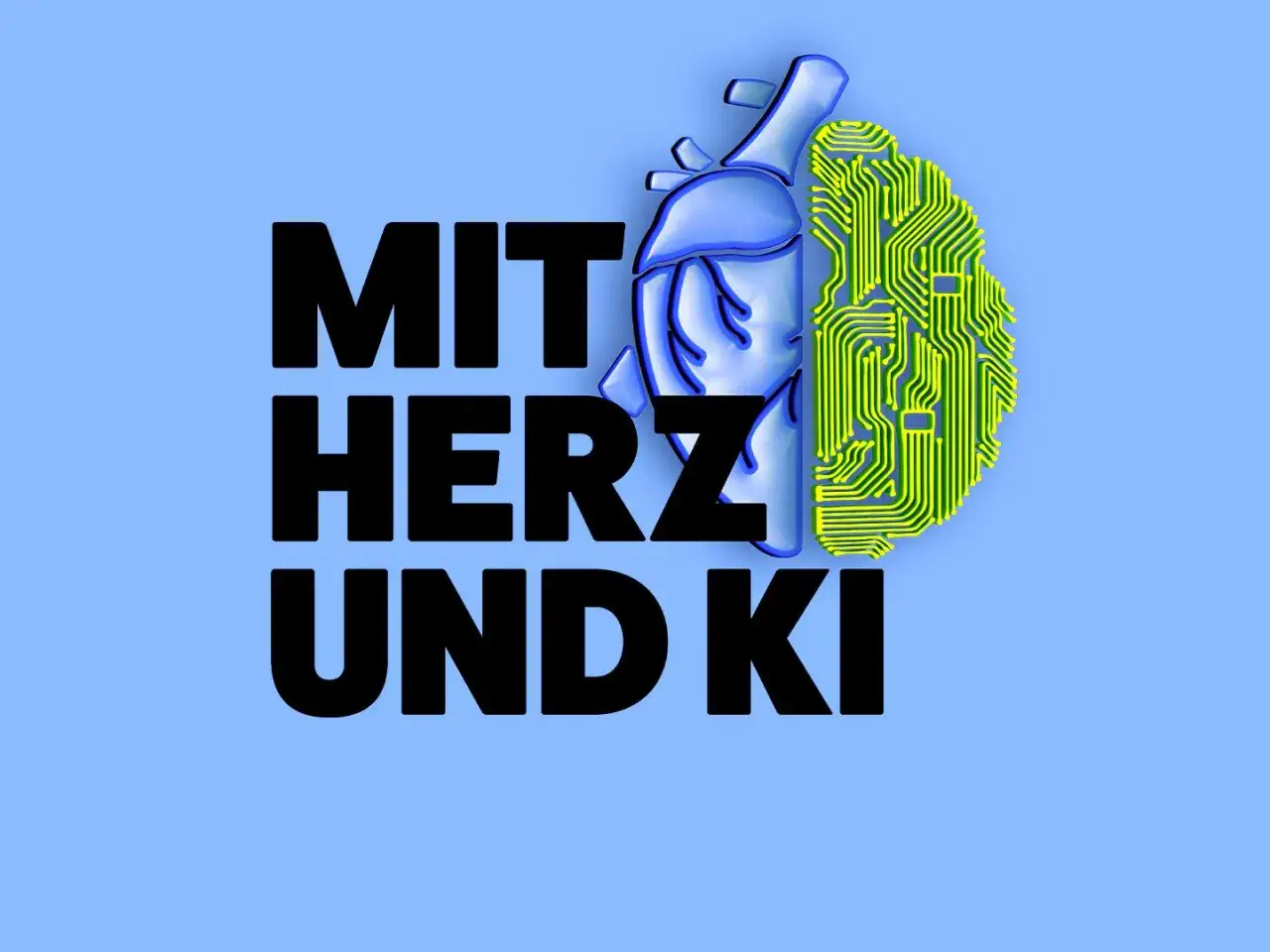 Logo f&uuml;r einen podcast: Eine H&auml;lfte eines menschlichen Herzens, die andere H&auml;lfte eines Gehirns aus Leiterbahnen. 